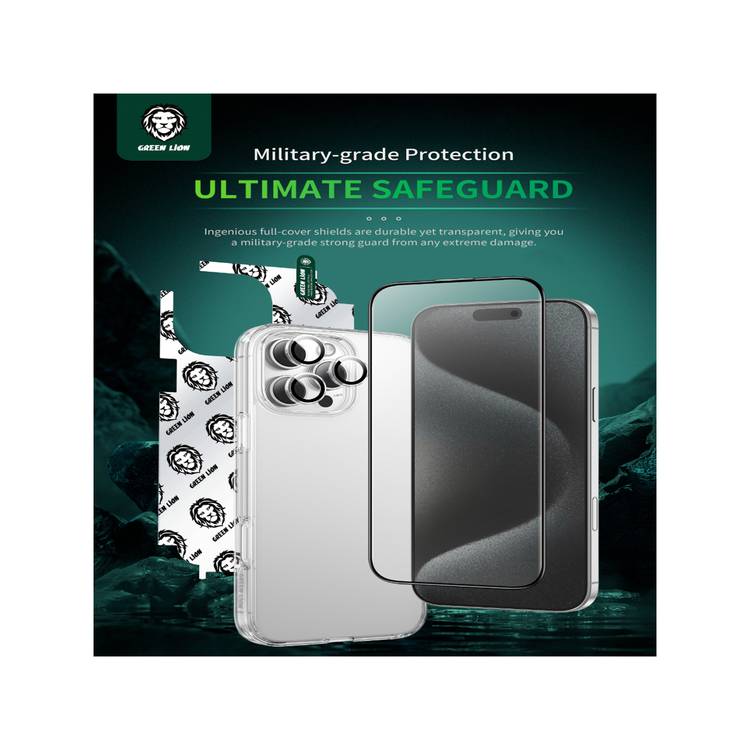 Green Lion 4 in 1 Defender Pack for iPhone 16 Plus, Nano HD Full Protection, Anti-Yellowing, Anti-Shock Case, Anti-Broken Edges, HD Anti-Reflection - Clear