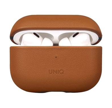 Uniq Terra Genuine Leather Case for AirPods Pro (1st Gen & 2nd Gen), Inner Microfiber Lining, Braided Wrist Strap, Wired and Wireless Charging