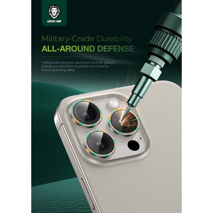 Green Lion Camo Camera Lens for  iPhone 16 Pro / 16 Pro Max, Military-Grade Durabilioty, HD Clarity, Advanced AF Coating - Natural Titanium