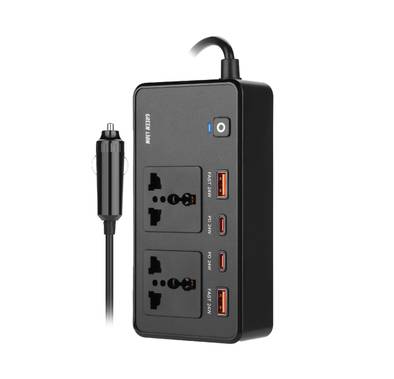 Green Lion GC-200 Car Inverter, Compact Design, 50Hz Output Frequency, 2 Sockets, 2 USB-C, 2 USB-A - Black