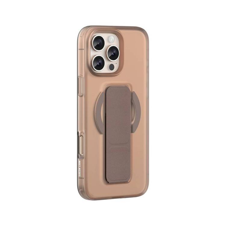 Green Lion Grip 360 MagSafe Case for iPhone 16 Pro with Leather Grip Strap, Camera Protection, Multi Functional Design, Scratch Resistant, Foldable Stand - Desert Titanium