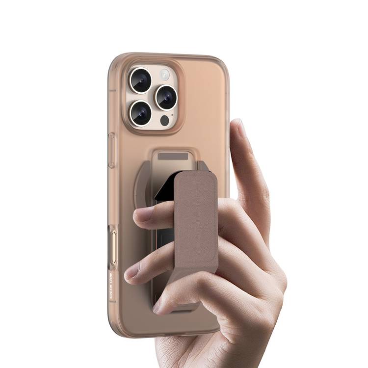 Green Lion Grip 360 MagSafe Case for iPhone 16 Pro with Leather Grip Strap, Camera Protection, Multi Functional Design, Scratch Resistant, Foldable Stand - Desert Titanium
