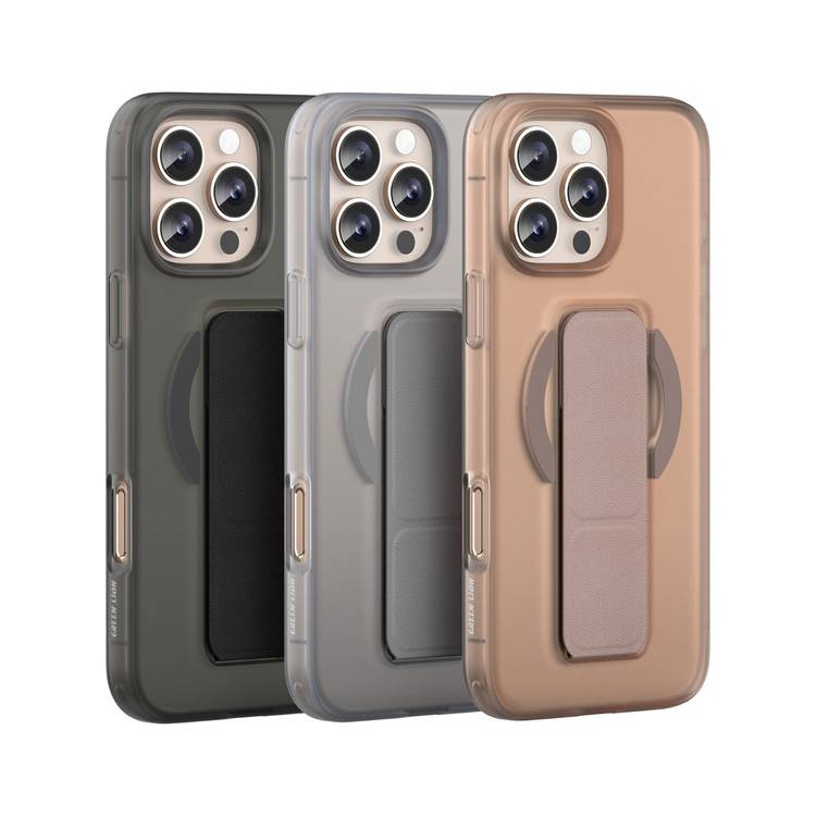 Green Lion Grip 360 MagSafe Case for iPhone 16 Pro with Leather Grip Strap, Camera Protection, Multi Functional Design, Scratch Resistant, Foldable Stand - Desert Titanium