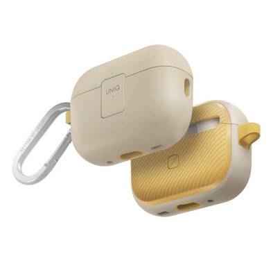UNIQ Clyde Airpods Pro 2nd Gen Case, Hybrid Dual Layer Design, Premium Aluminum Carabiner, Wired and Wireless Charging - Ivory