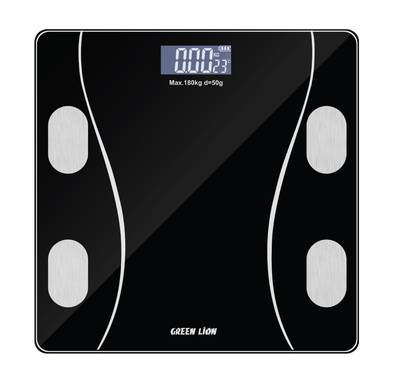 Green Lion Digital Body Scale GL-BWS01, Overload Indicator, BIA Technology, Multiple Users, LCD Display, 180kg Maximum Weight Capacity - Black