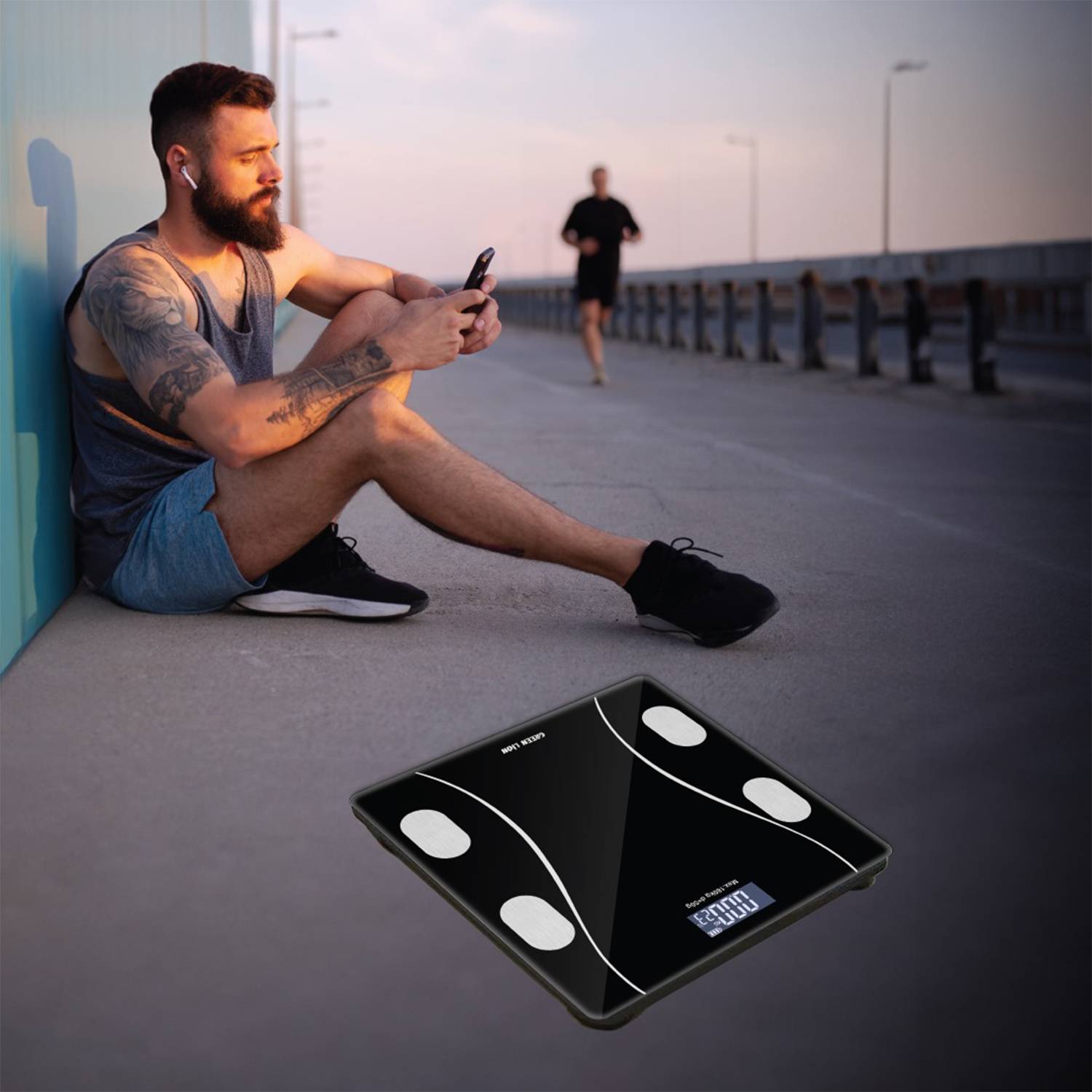 Green Lion Digital Body Scale GL-BWS01, Overload Indicator, BIA Technology, Multiple Users, LCD Display, 180kg Maximum Weight Capacity - Black