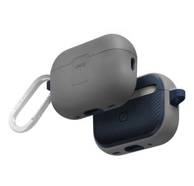 UNIQ Clyde Airpods Pro 2nd Gen Case, Hybrid Dual Layer Design, Premium Aluminum Carabiner, Wired and Wireless Charging - Gray
