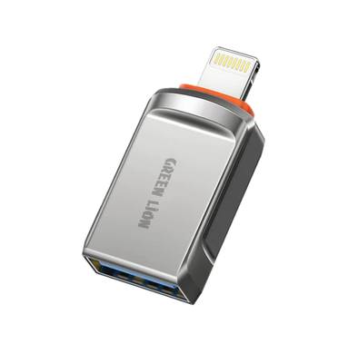 Green Lion OTG 2.0 Adapter, USB-A to Lightning, Long-term Use, Wide Compatibility, 480Mbps High Transfer Speed, Zinc Alloy Shell - Gray