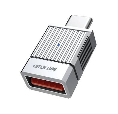 Green Lion 2-in-1 OTG 3.0 Adapter, USB-A to USB-C, Wide Compatibility, 10Gbps High Transfer Speed, Zinc Alloy Shell, Long-term Use, 120W Power Delivery - Gray