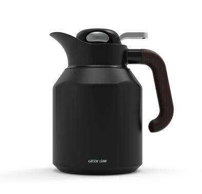 Green Lion Classic Vacuum Jug, V-Shaped Spout, 1300 mL Capacity, 12 Hours Thermal Efficiency, 14 Hours Cooling Efficiency, 360°-Anti-Corrosion, Simple Push Button - Black