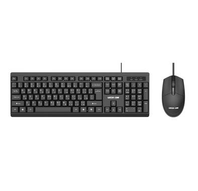 Green Lion GKM-100 Wired Keyboard and Mouse, Wide Compatibility, Durable Material, 1.5m Flexible Wire, Non-slip Base - Black