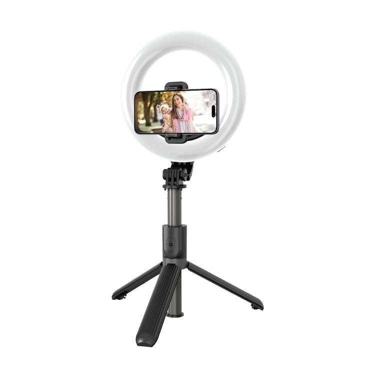 Green Lion Ring Light 6″ Selfie Stick, Bluetooth Remote Control, Foldable Legs - Black