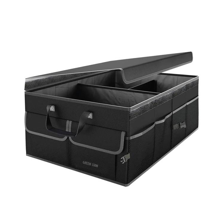 Green Lion Car Trunk Organizer 57L, High Quality Material, Foldable Design, Durable Buckles, Sturdy Handles, Mesh Pockets - Black