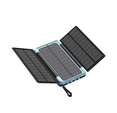 Powerology 16000 mAh Solar Multi-Cable Power Bank,PD 20W, Integrated Cables, Lithium Polymer Type, LED Display, Flashlight, - Black