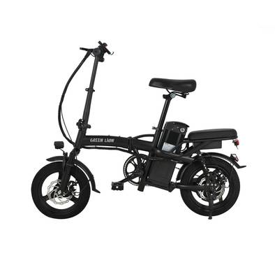 Green Lion GBK-100 Electric Bike, Foldable Design, Up to 150 Kg Load Capacity, Left & Right Lever, 350W Power, Front & Rear Disc Brake, 3-level Gear System, 48V Lithium Ion Battery, Front Fork Suspension - Black