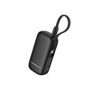 Powerology 5000mAh Power Bank with Removable USB-C Wire, Advanced Charging Technology, 2-Device Charging, Compact & Portable, Built-in Safeguards, 20W Power Delivery - Black