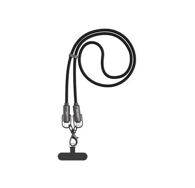 Green Lion Power Lanyard USB-C to USB-C Cable with 60W Power Delivery, Hands-Free Convenience, Tangle-Free Design, 480 Mbps Data Transfer Speed, 120cm Cable Length, 6mm Diameter - Black