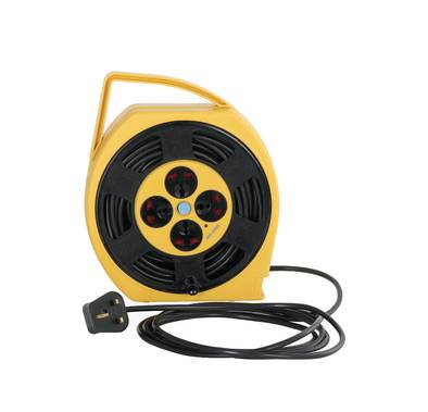 Green Lion GS-350 Power Socket with Wire Storage, Portable Handle, Pure Copper Wire, 2200W Power Delivery, 4 Universal Sockets, 15m Wire Length - Yellow
