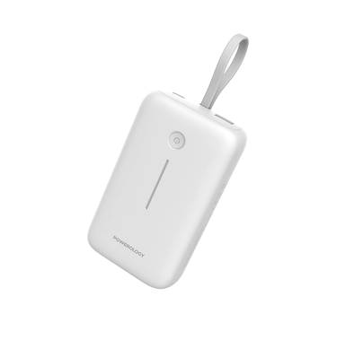 Powerology 20000mAh Power Bank with Detachable USB-C Wire, 30W Power Delivery, 3-Device Charging, Long Time Standby, Universal Phone Compatibility, Built-in Safeguards - White