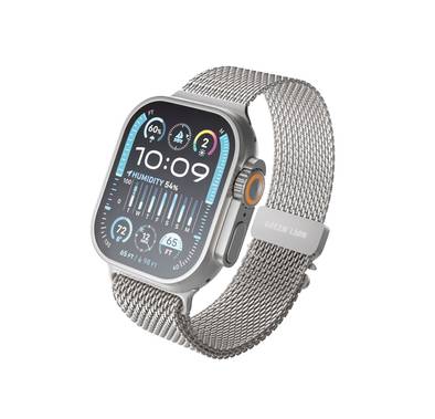 Green Lion Milanese Loop Strap for iWatch 42/44/45/46/49 mm with Stainless Steel Material, Quick Release, Adjustable Length - Silver
