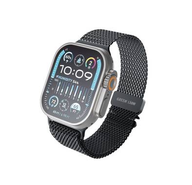 Green Lion Milanese Loop Strap for iWatch 42/44/45/46/49 mm with Stainless Steel Material, Quick Release, Adjustable Length - Black 