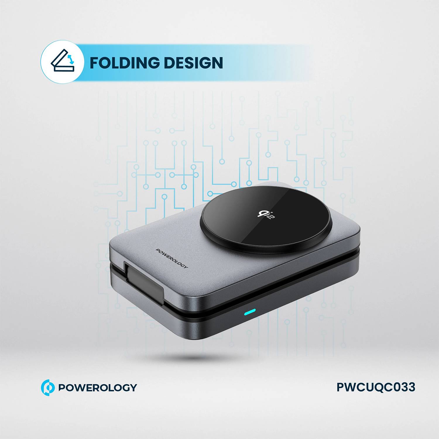 Powerology 3-in-1 Foldable Wireless Magnetic Charging Hub, Fast Charging, Multi-Device, Horizontal & Vertical View, Type-C Input Interface, Lightweight & Portable, Qi2 for iPhone 15 & 16, 15W Magsafe Power, 2.5W Watch Power, 5W Earbuds Power, 9V/3A & 12V3A Input, Foldable Design - Black