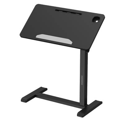 Porodo Bedside & Standing Desk for Tablet & Laptop with Cup Holder, Adjustable Height, 10kg Maximum Load, Hidden Wheel Design, Up to 90° Tilt Angle - Black