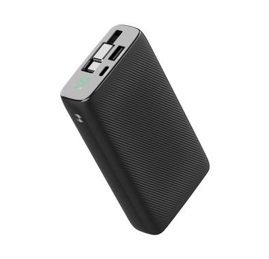 Powerology 20000mAh Retractable Cable Power Bank, 35W Max Power, 70cm Retractable Type-C Input/Output Cable, 3-Device Charging, USB-C Output & Input, 22.5W USB-A Output, 5V/3A Total 15W Two or More Outputs - Black