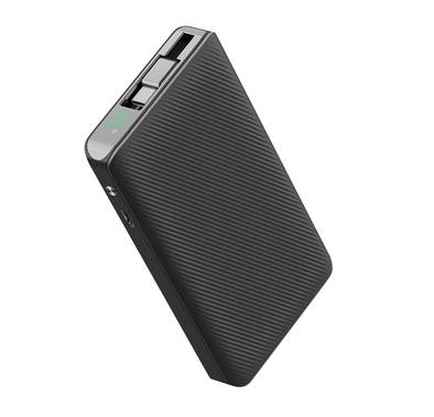 Powerology 10000mAh Retractable Cable Power Bank with LED Display, Lightweight & Portable Design, Fast-Charging, USB-C Input & Output, 2-Device Charging, Patented Design, 22W Power Delivery - Black