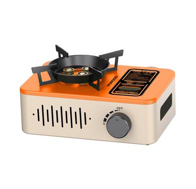 Porodo Lifestyle Portable Outdoor Stove, 230g/h Gas Consumption, Wind Protection, Multi-Level Flame Control, High-Efficiency Cooking - Orange/ White