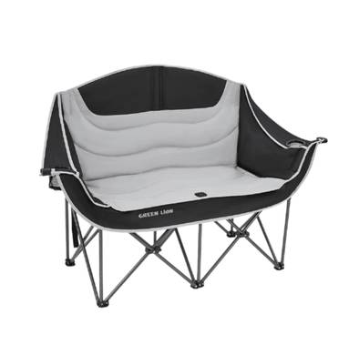 Green Lion Double Camping Chair, 600D Oxford Fabric + Steel Pipe Material, Camping Friendly, Safety Lock, Foldable Design, Easy Setup, Juice Glass Holders  - Gray / Black