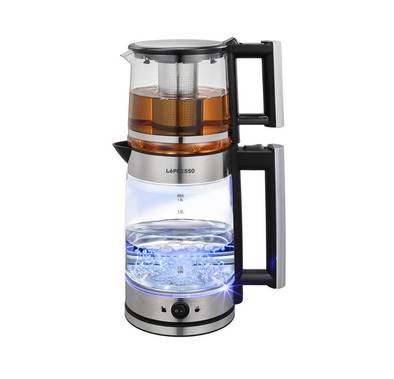 LePresso Thermobrew Turkish Tea Glass Kettle with 1.2L Teapot Capacity & 1.8L Kettle Capacity, Advanced Brewing System, Detachable Tea Filter, Boil Dry Protection, Keep Warm Mode, Auto Shut Off - Black