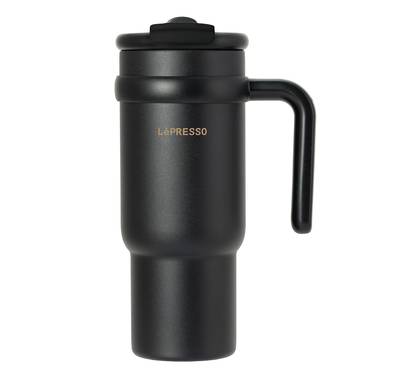 LePresso Coffee Mug with Stainless Straw, 900mL Capacity, Durable Stainless Steel Material, Dual Drink Mode, Lightweight - Black
