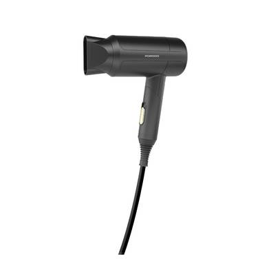 Porodo Lifestyle 1200W Foldable Hair Dryer with 1.8m Cable Length, Concentrator Nozzle, One-Slide Switch, Overheat Protection, Powerful Airflow, UK 3-Pin Plug, Portable - Black