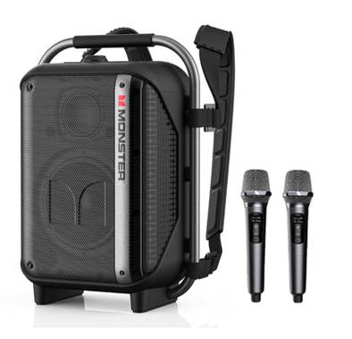 Monster Traveler with 2 Microphones Bluetooth Speakers, Bluetooth Version 5.3, Up to 5 Hours Play Time, Type-C Charging Port, 4000mAh Battery Capacity - Black