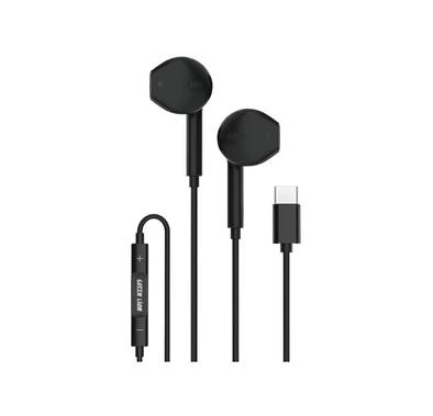 Green Lion Wired Stereo Earphones Type-C Connector, 1.2m Cable Length, Durable Material, 14.2mm Speaker Size - Black