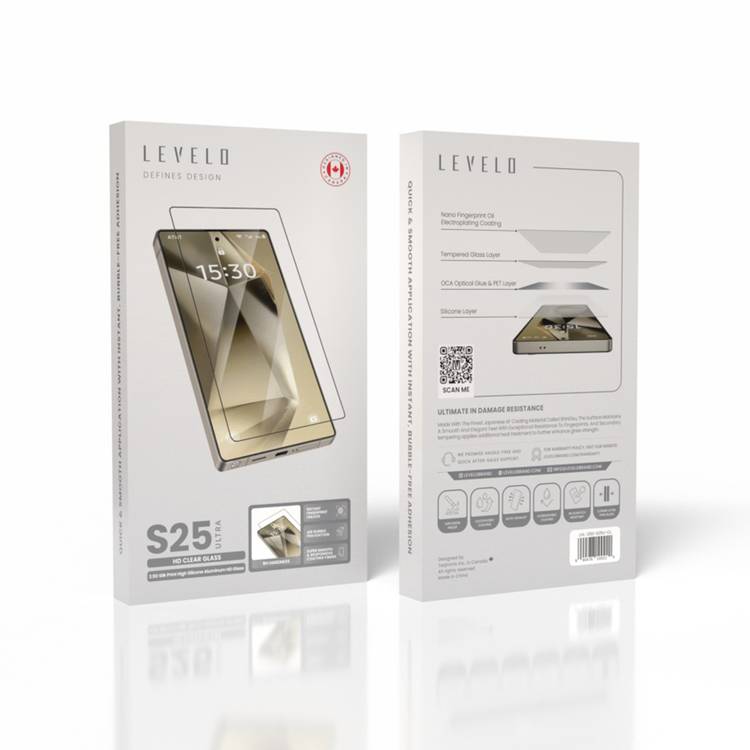 Levelo 2.5D Silk Print High Silicone AR Screen Protector for Samsung Galaxy S25 Ultra, Anti-Reflection Clear Glass, 0.25mm Ultra Thin, Scratch-Resistant, Oleophobic & Hydrophobic Coating, Instant Fingerprint Unlock, Air Bubble Prevention, Explosion- Proof, Auto-Exhaust - Clear