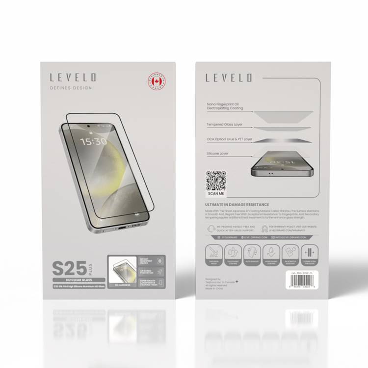 Levelo 2.5D Silk Print HD Clear Glass for Samsung Galaxy S25 Plus, High Silicone Aluminum, 0.25mm Ultra Thin, Scratch-Resistant, Oleophobic & Hydrophobic Coating, Instant Fingerprint Unlock, Air Bubble Prevention, Explosion- Proof, Auto-Exhaust - Clear