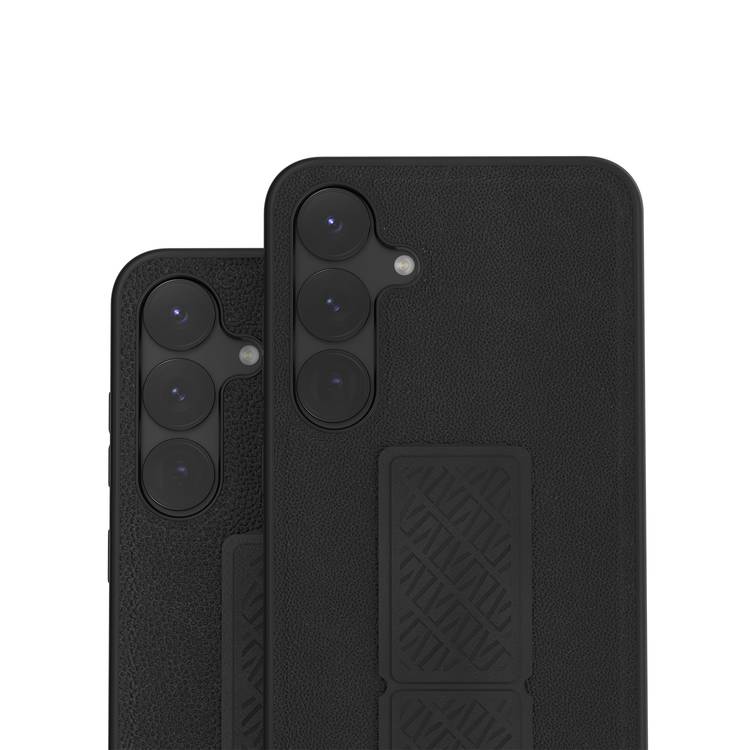 Levelo Morphix PU Leather Case for Samsung Galaxy S25 Plus, Built-in Leather Kickstand, Scratch-Resistant, Impact-Resistant Corners, Hybrid Case - Black