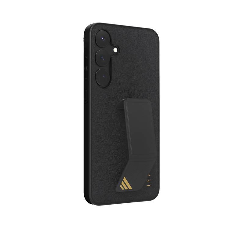 Levelo Morphix PU Leather Case for Samsung Galaxy S25 Plus, Built-in Leather Kickstand, Scratch-Resistant, Impact-Resistant Corners, Hybrid Case - Black