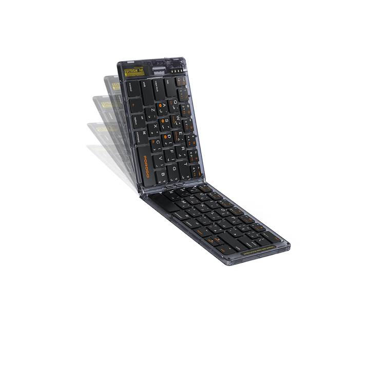 Porodo Crystal Shell Wireless Keyboard, Transparent, Bluetooth Connection, Foldable, 65 Keys + Arabic Layout, 80mAh Lithium Battery, Scissor Key Switches, Compatible with Windows, iOS, Android, Mac - Black