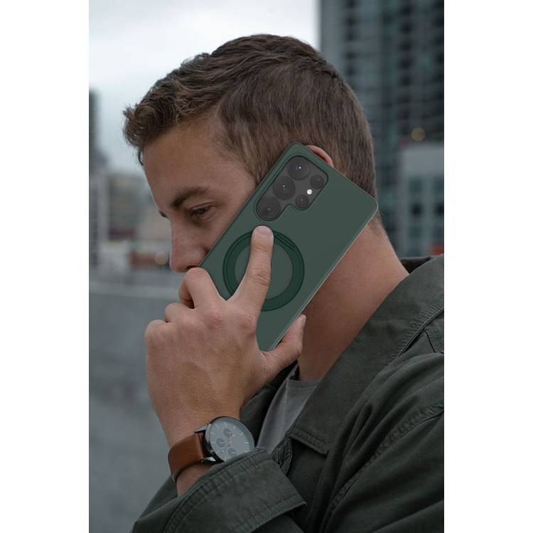 Levelo Iris Pro Liquid Silicone Case with Magsafe Compatibility for Samsung Galaxy S25 Ultra, Built-in Kickstand, Premium Liquid Silicone, Impact-Resistant Corners - Green