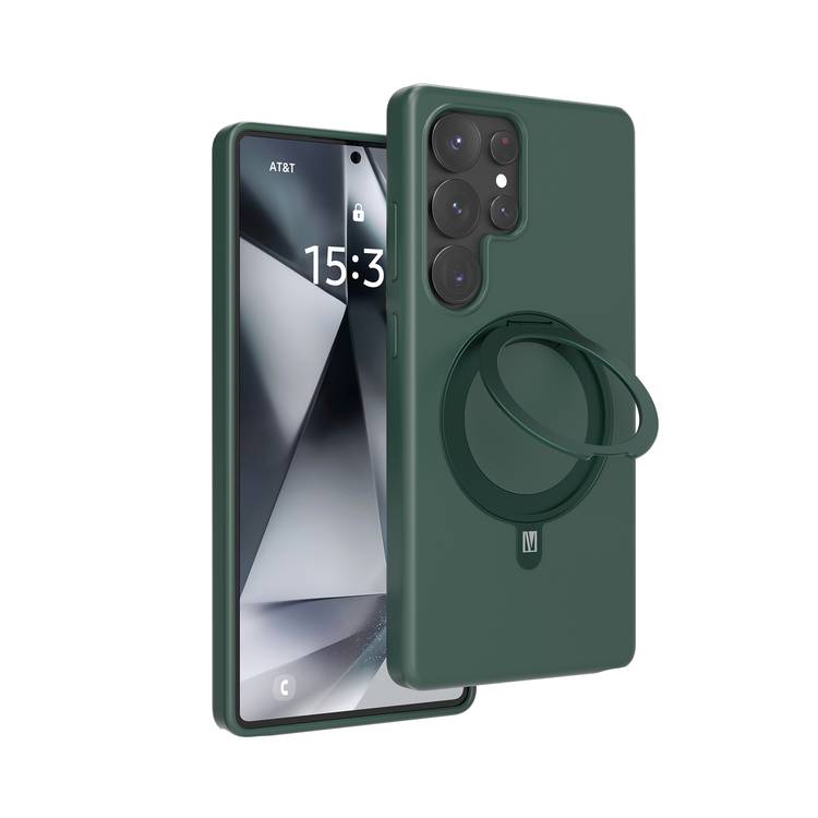 Levelo Iris Pro Liquid Silicone Case with Magsafe Compatibility for Samsung Galaxy S25 Ultra, Built-in Kickstand, Premium Liquid Silicone, Impact-Resistant Corners - Green