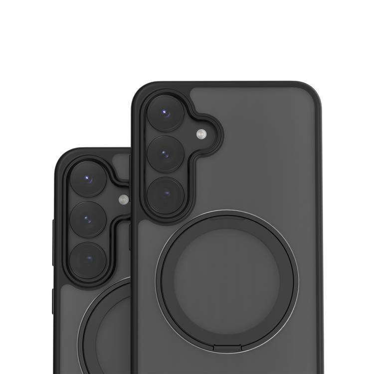 Levelo Via Case with 360° Ring Stand for Samsung Galaxy S25 Plus, MagSafe Compatibility, Hybrid Material with Matte TPU Finish, Impact-Resistant Corners - Black