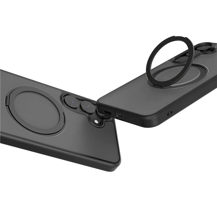 Levelo Via Case with 360° Ring Stand for Samsung Galaxy S25 Plus, MagSafe Compatibility, Hybrid Material with Matte TPU Finish, Impact-Resistant Corners - Black