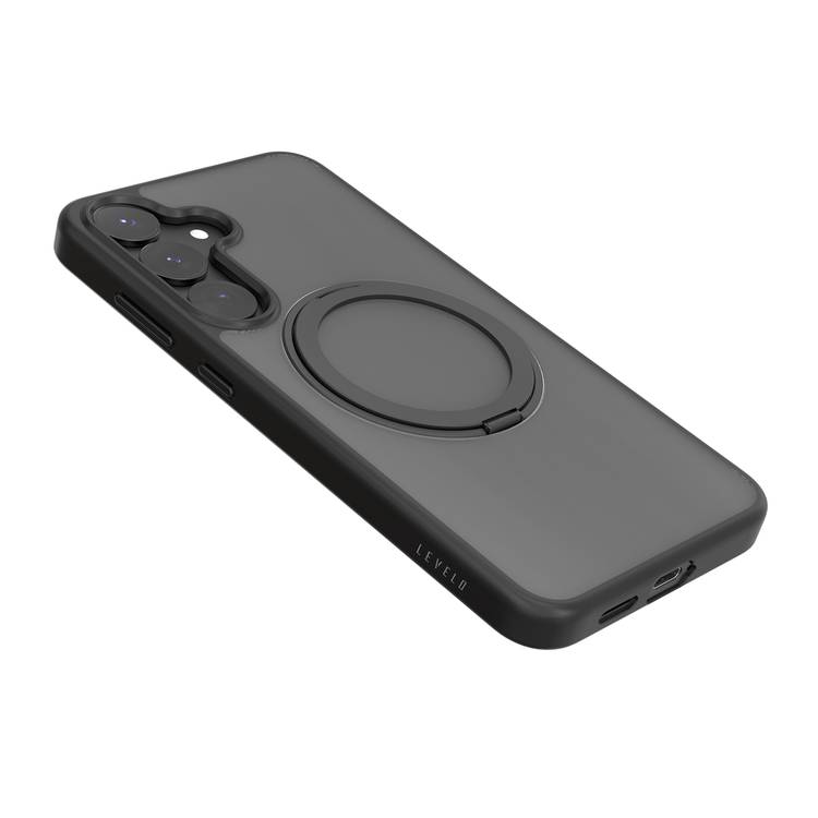 Levelo Via Case with 360° Ring Stand for Samsung Galaxy S25 Plus, MagSafe Compatibility, Hybrid Material with Matte TPU Finish, Impact-Resistant Corners - Black