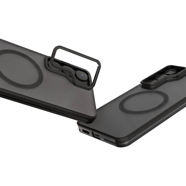 Levelo Elio Case for Samsung Galaxy S25 Plus with MagSafe Compatibility, Metal Camera Ring, Built-in Kickstand, Ultra-Thin Design, Anti-Yellowing - Black