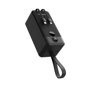 Porodo 50000mAh Power Bank with Built-in Type-C & Lightning Cable, 22.5W Power Delivery, Simultaneous Charging, 0%-60% Charge in 35 Minutes, Digital Display - Black