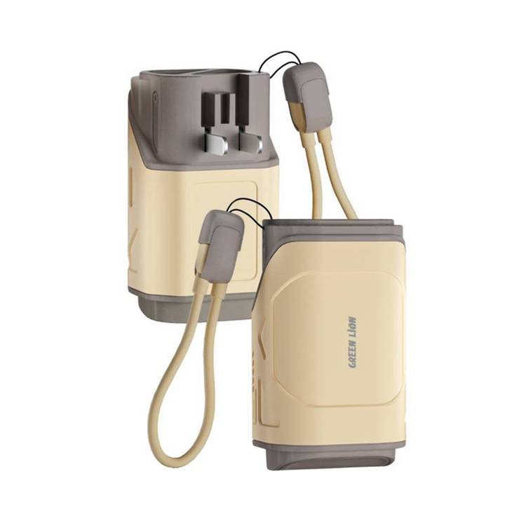 Green Lion Trave-X Power Bank, PC Material,  10000 mAh Battery Capacity, Foldable AC Plug, Fast Charging - Beige