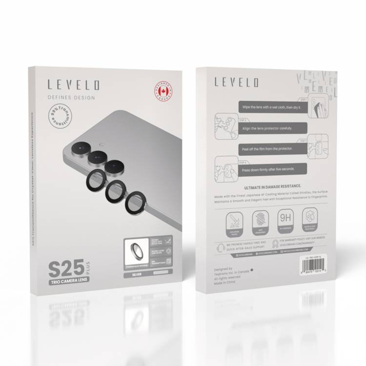 Levelo Lucent Trio AR Camera Lens for Samsung S25 Plus, 9H Hardness, Anti-Fingerprint, Double Sided Anti Reflection, Water & Dust Resistance, Double Layer Lens Glass - Silver